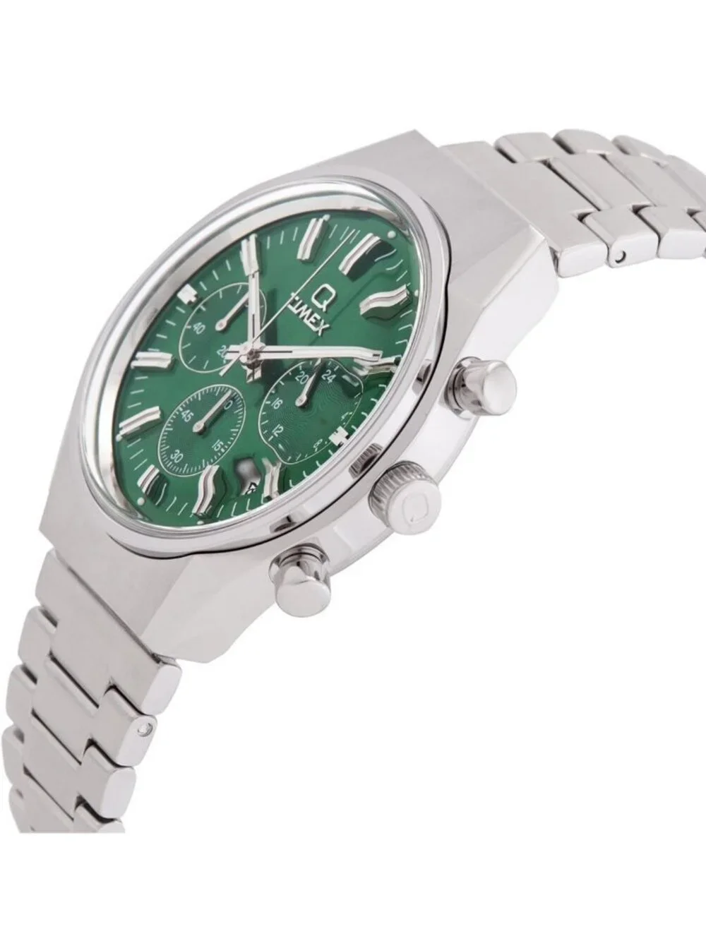 NWT Timex Q Falcon Eye Chronograph Quartz Green Dial Men's Watch